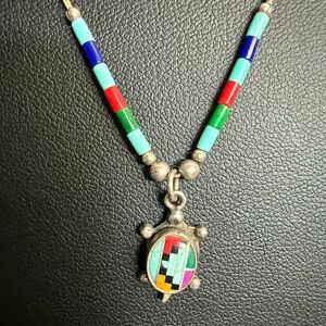 Colorful Gemstone Inlaid Turtle Native American Necklace